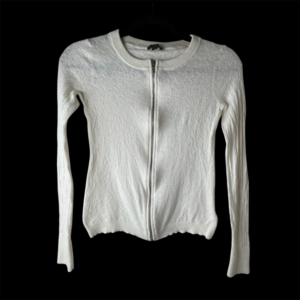 Express Sweater Women's Ivory White Medium Full Zip Silver